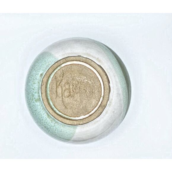 Studio Art Pottery Bowl Hand Thrown Shades Of Green White Glazed Artist Signed - Picture 10 of 13